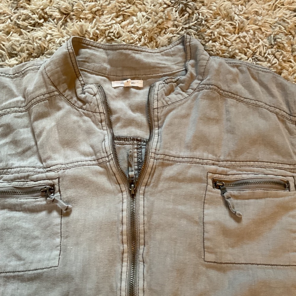 Maurices Womens Grey Linen Blend Full Zip Utility Jacket Mock Neck Size 3 Plus - Picture 6 of 15